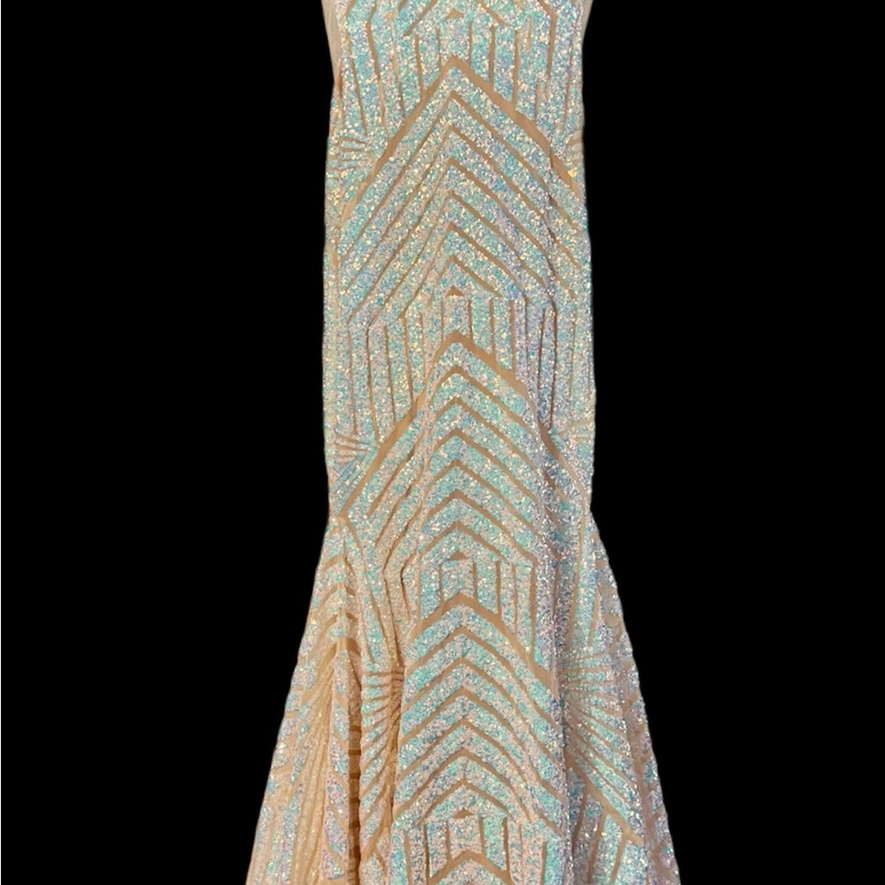 Jovani Low V Neck Sequin Sheath Mermaid Prom Dress Size 8 NWT $680 - Picture 4 of 8